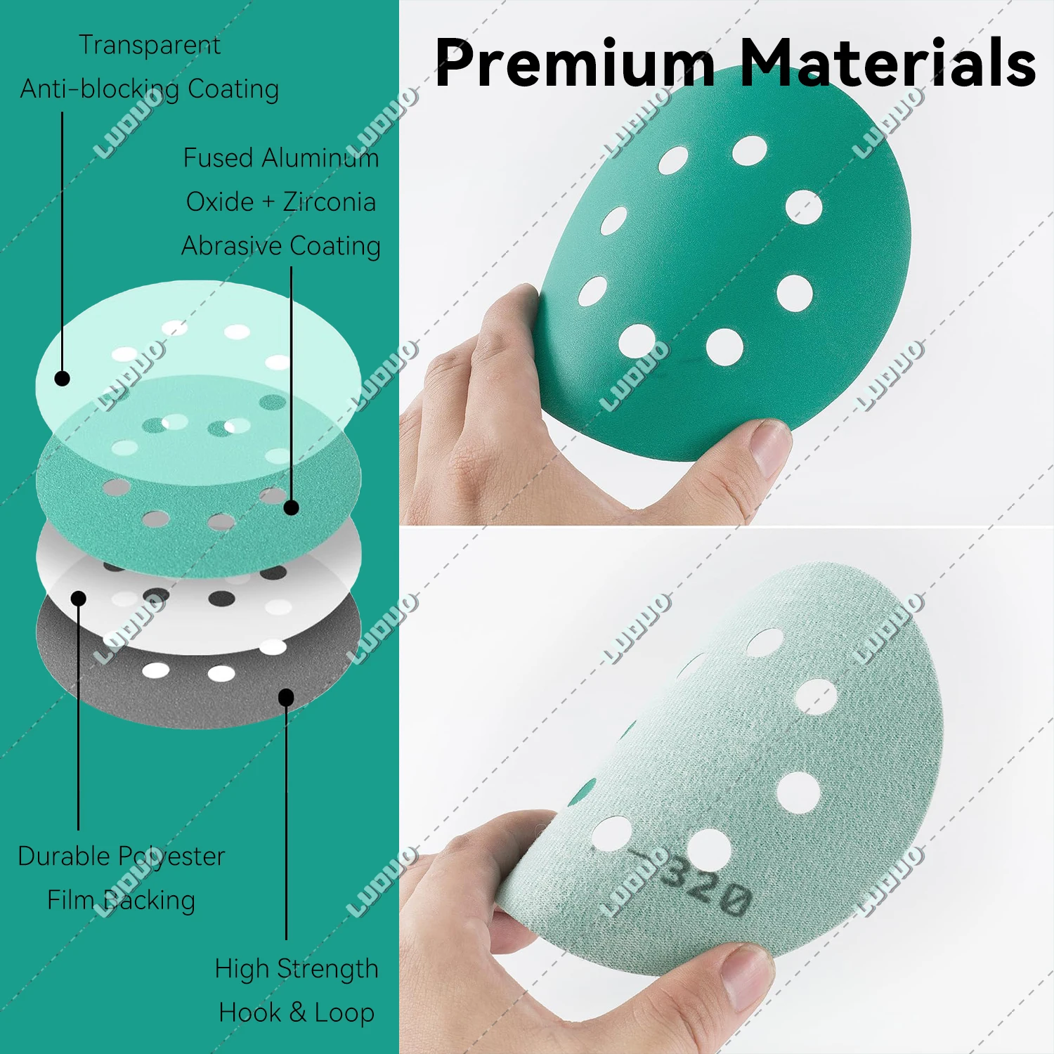 Papel de lija Orbital húmedo y seco, disco de lijado de 5 pulgadas, gancho y bucle, papel de lija de 8 agujeros para yeso, madera, muebles de Meta