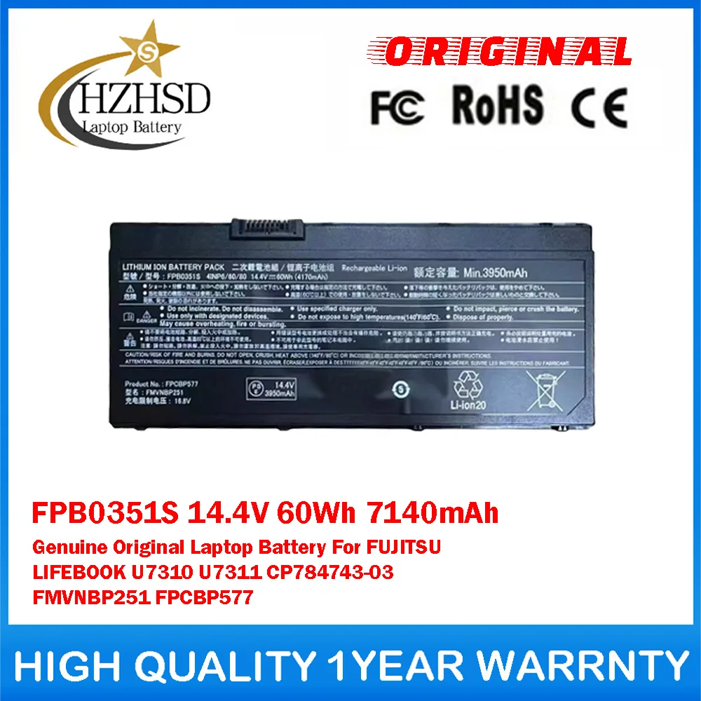 FPB0351S 14.4V 60Wh 7140mAh Genuine Original Laptop Battery For FUJITSU LIFEBOOK U7310 U7311 CP784743-03 FMVNBP251 FPCBP577