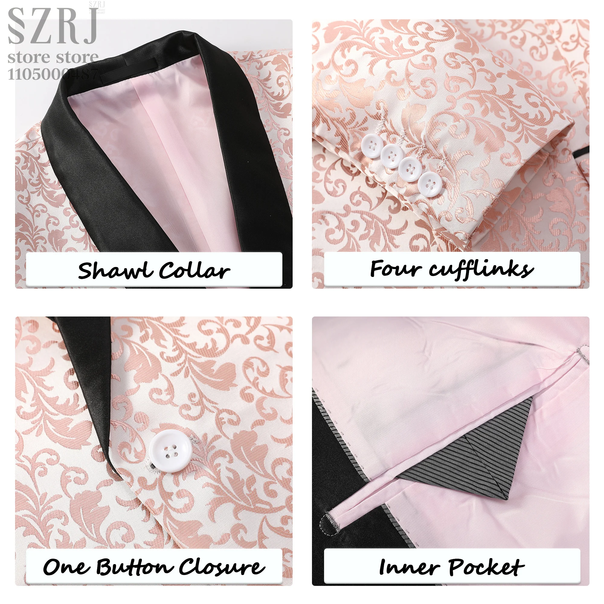 طقم بدلة رجالي بطبعة زهور - قميص بأكمام طويلة + بنطلون، ياقة شال بزر واحد، مثالي للحفلات/الزفاف/التجمع