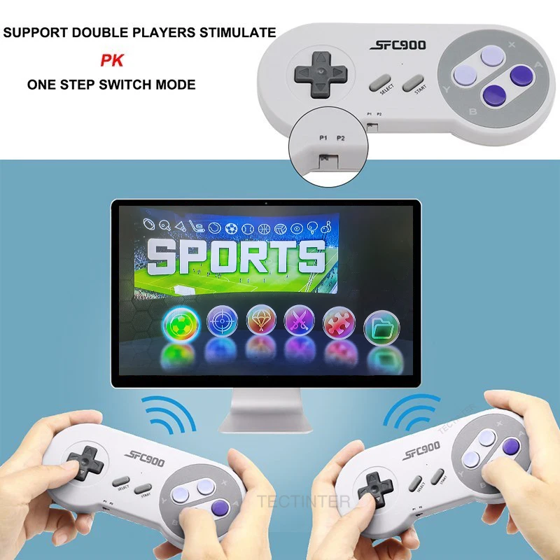 SF900 Super Nintendo Video Game Console TV Game Stick Built in 6100+ Games HD Output Handheld Game Player With Wireless Gamepad