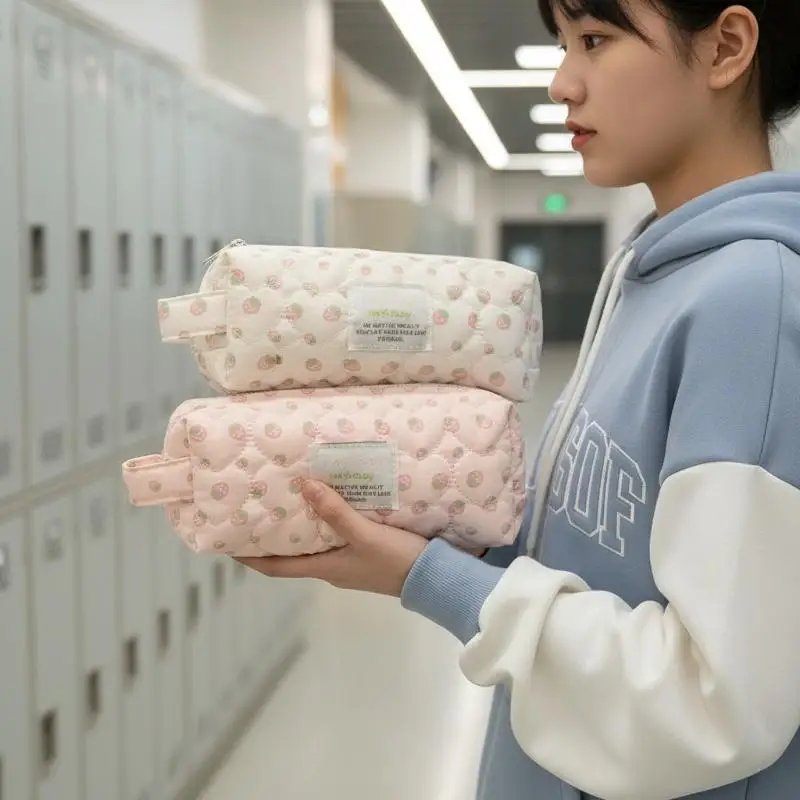 Aesthetic Polka Dot Pencil Case Korean Style Portable Retro Style Stationery Organizer for Stationery Lovers School Use