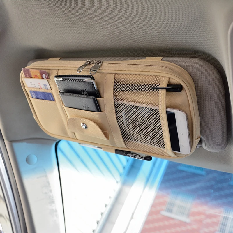 1 Piece Car Sun Visor Organiser, Sunglasses Holder with Zip Pouch for Car, Truck, SUV Car Interior Accessories