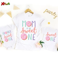 Donut Sweet One Family Shirt Girl Birthday Party Matching Clothes Outfit Kids Baby Jumpsuit Custom Name Shirt Mam Dad Son Tshirt