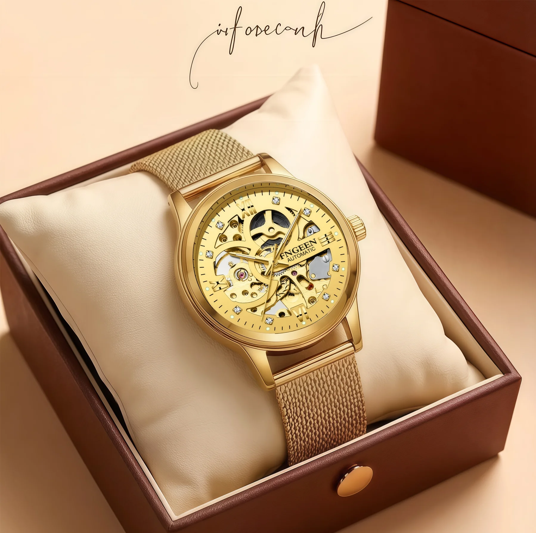 Business Men Fully Automatic Mechanical Watch Stainless Steel Strap 30M Waterproof Luminous Display  Festival Birthday Gift Box
