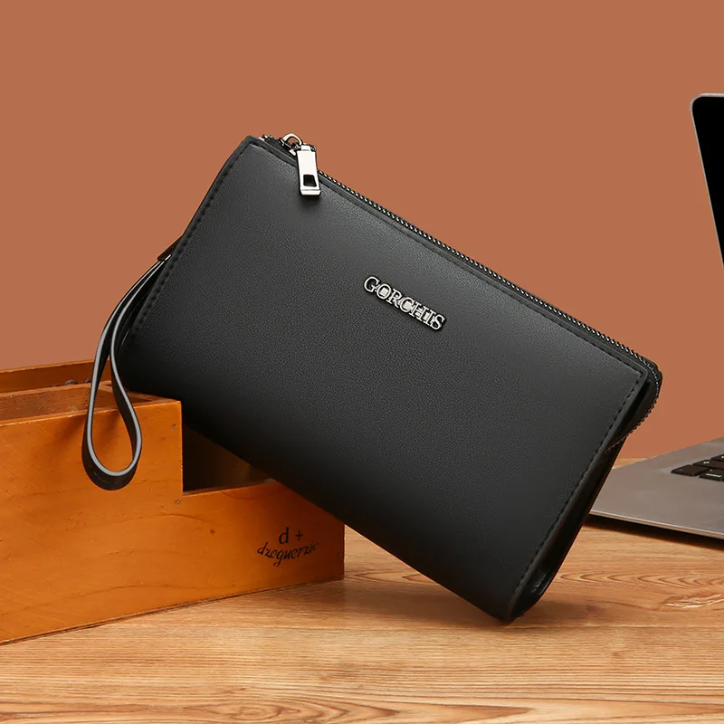 

New Men's Clutch Bag Soft Pu Leather Casual Man Wallet Business Large Capacity Phone Bag 2025 Designer Male Handbag Purse