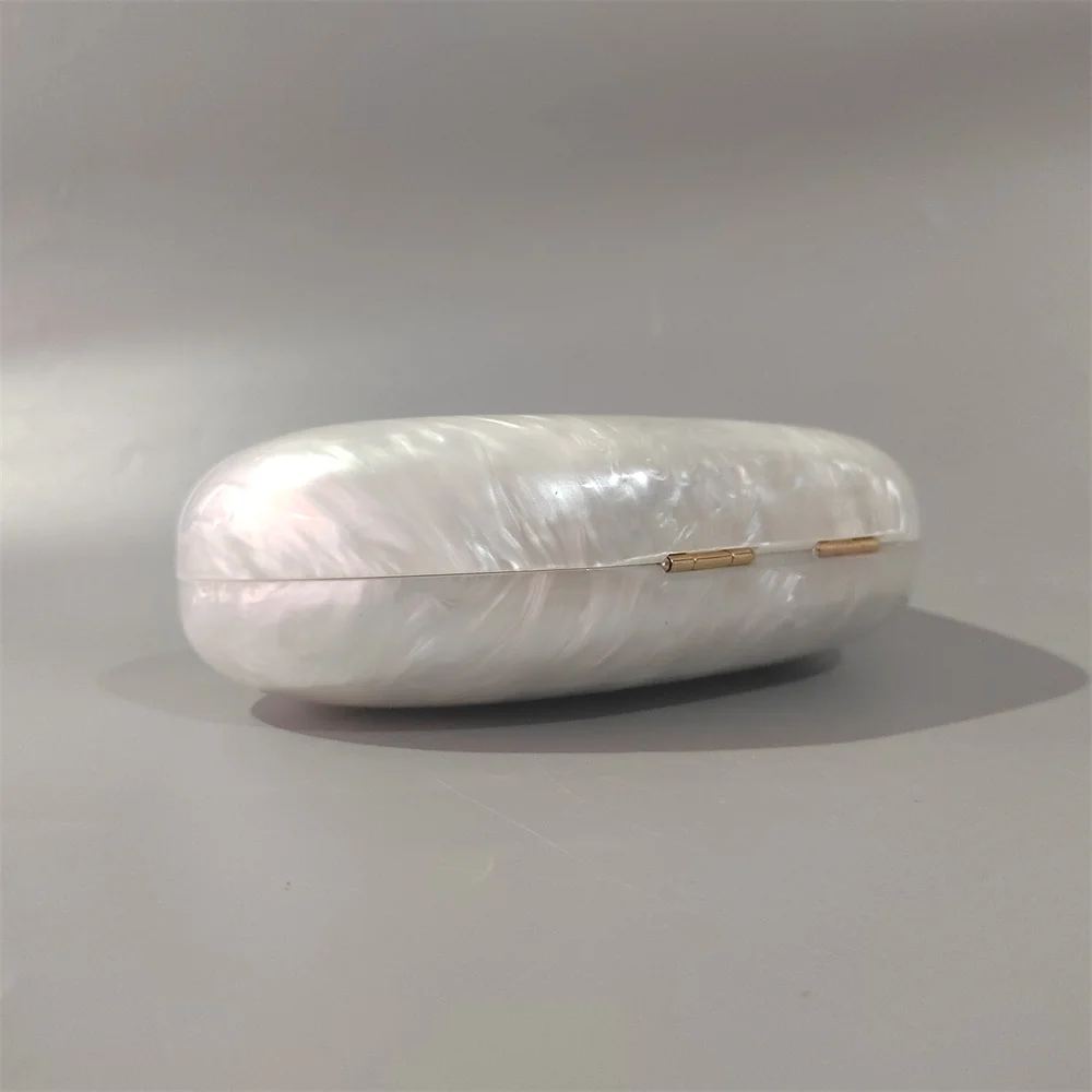 Mother Of Pearl White Pillow  Women Shoulder Snake Chain Acrylic Box Clutches Torby Wieczorowe Evening Party Wedding Beach Bag