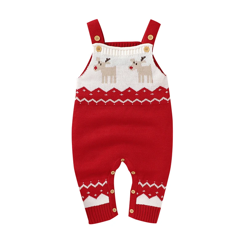 Baby Christmas Rompers Clothes Red Reindeer Knit Newborn Boy Girl Jumpsuits Winter Sleeveless Infant Kids Unisex Playsuits 0-18m