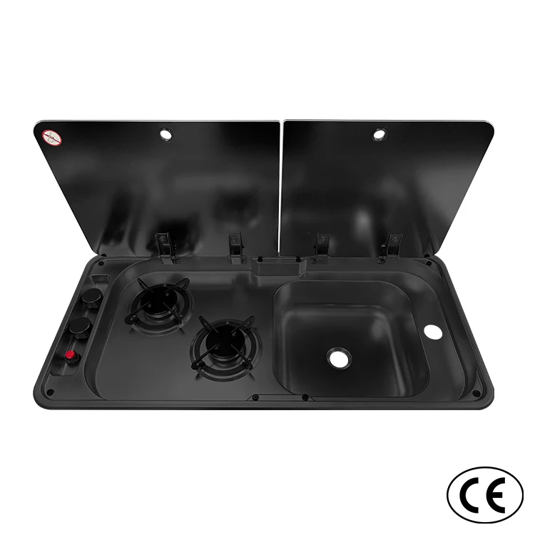 JDA Black Premium 304 Stainless Steel RV Cooktop-Sink Combos RV Sink and Stove for Caravan Boat Yacht Camper Marine Trailer