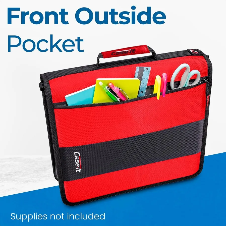 Raccoglitore classico con cerniera Orings da 2 pollici Capacità di 350 fogli Tasche portaoggetti multiple Tracolla Organizzatore per ufficio scolastico D251 Fuoco