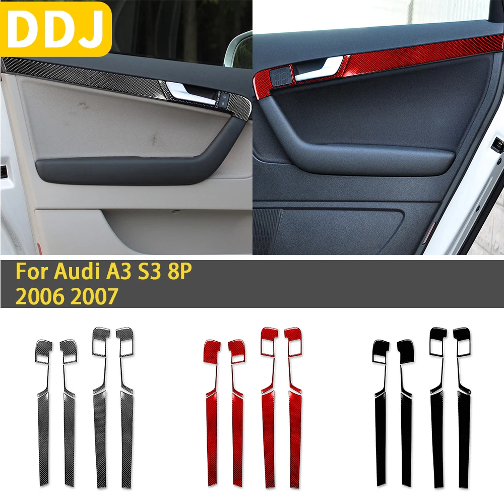

For Audi A3 S3 8P 2006 2007 Accessories Red Carbon Fiber Car Interior Door Decoration Cover Trim Sticker
