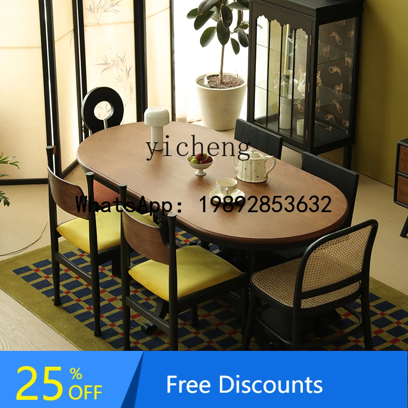 

solid wood dining table small apartment dining table rectangular oval retro light French home