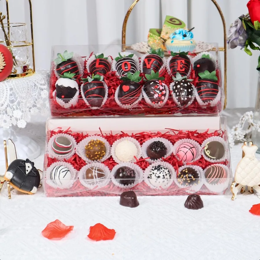 40 Buah Kotak Paskah Bening 12X5X2 Inci Kotak Roti Kotak Stroberi Berlapis Cokelat Kotak Truffle Cokelat Kue Cakesicle