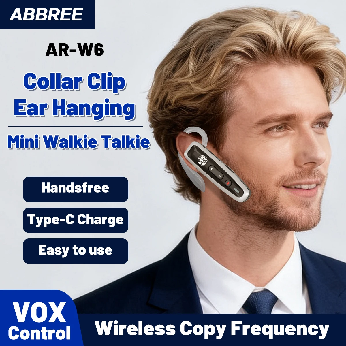 ABBREE AR-W6 Mini Walkie Talkie Wireless Cory Frequency UHF VOX Dual PTT Touch Talk TOT Type-C Charger for indoor Use