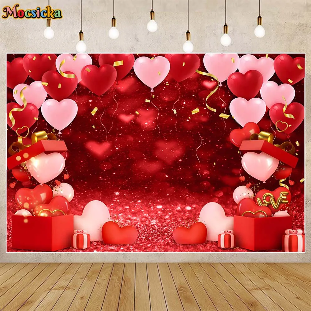 

Mocsicka Valentine's Day Photography Backdrops Love Heart Balloon Red Bokeh Women Portrait Background Wedding Decor Studio Props