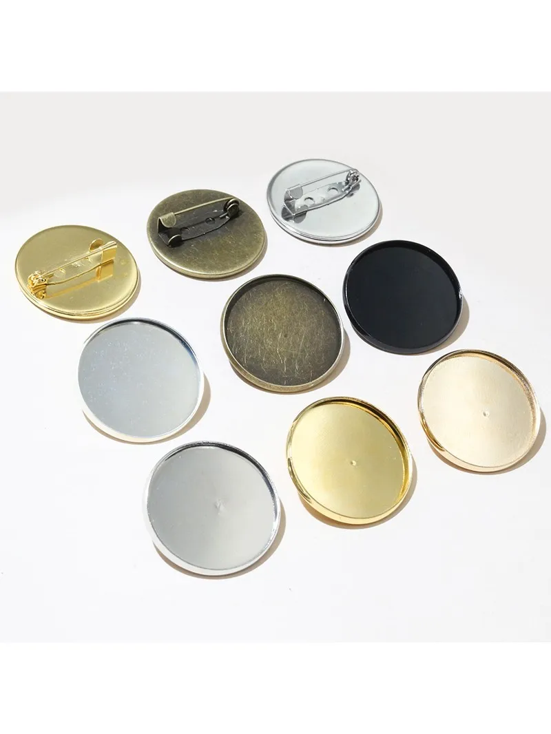 Nowy przyjeżdża 10 sztuk 25mm 5 kolory Plated broszka styl wysokiej jakości ustawienia Cameo Cabochon baza mosiądz miedź pusta taca — zdjęcie 2
