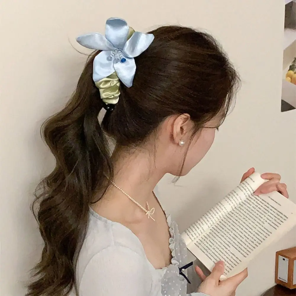 

Non-Slip Satin Banana Clip Large Size Fabric Flower Hair Clip High Ponytail Hair Accessories Cloth Vertical Clip Female