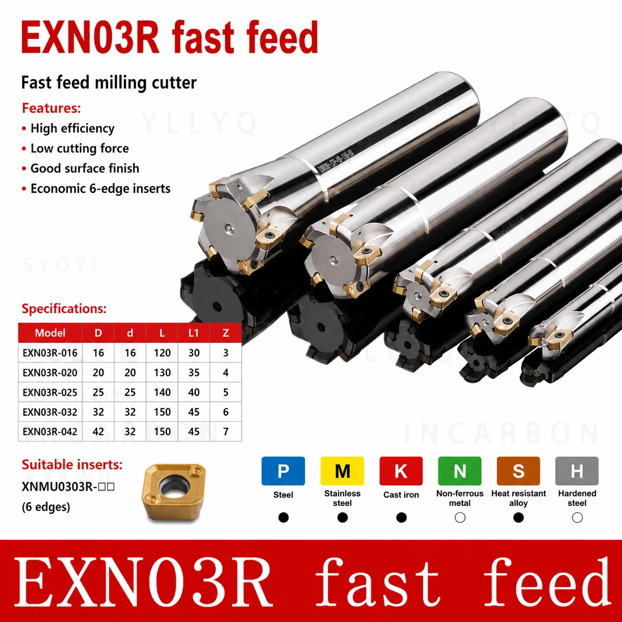 

EXN03R High Feed Milling Tool Holder LNMU0303 Fast Feed Double-Sided Insert Tool Milling Holder 17/16/18/20/21/22/25/26
