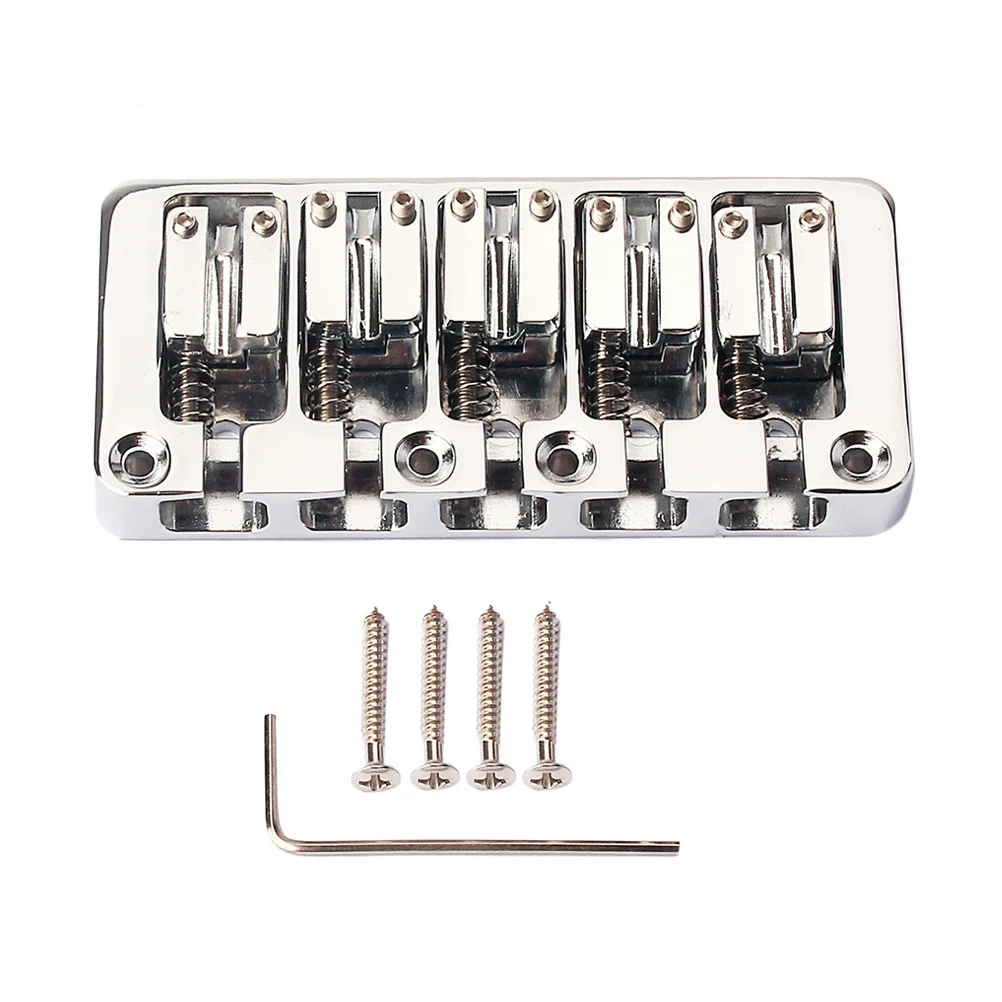 

Solid Metal 5 String Bass Bridge Electric Guitar Accessories Height Adjustable Top Load Compatible with Jazz Silver