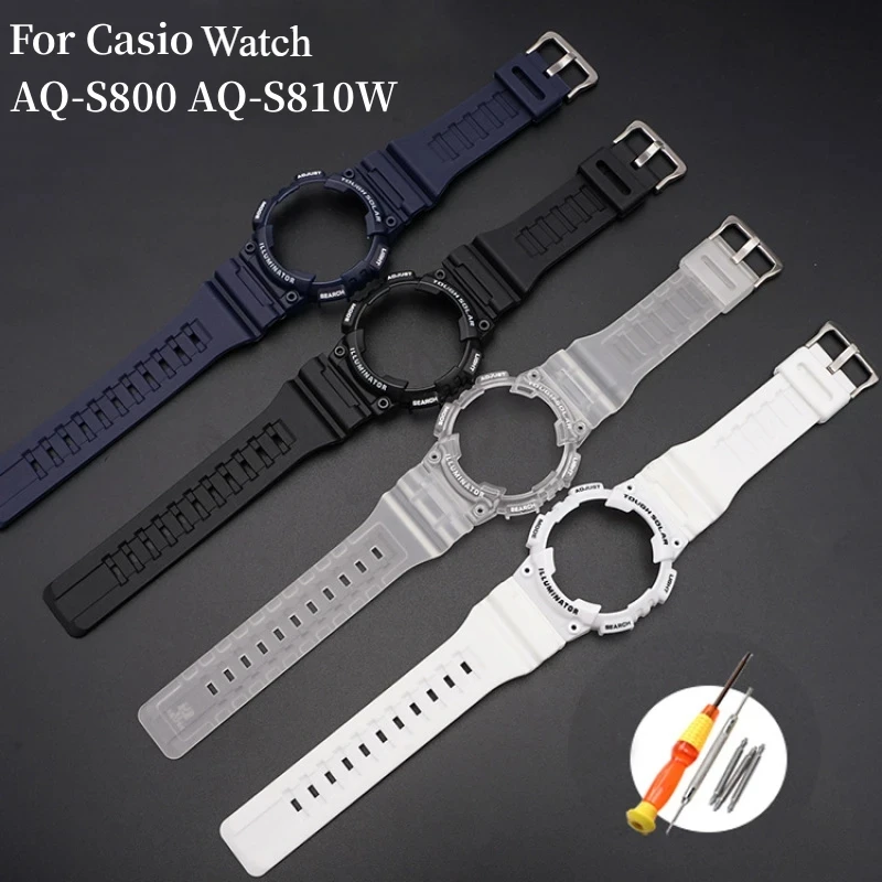 Watch Strap Bezel Suitable for Casio AQ-S800 AQ-S810W Men\'s Rubber Waterproof Sports AQS810 Watch Case and Bracelet