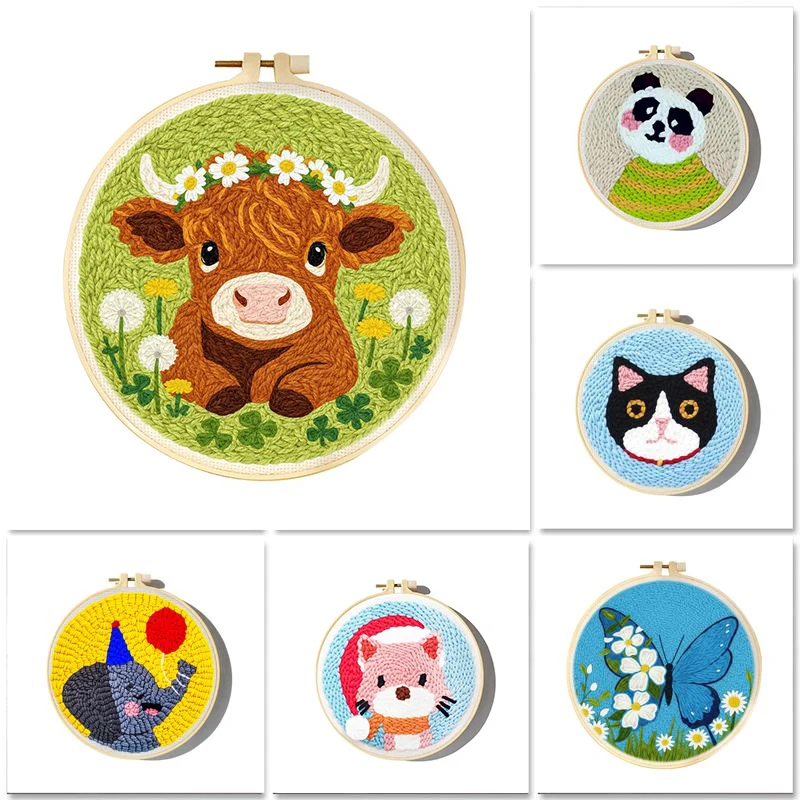 

GATYZTORY DIY Punch Needle Embroidery Kit For Beginner Craft Punch Needle Set Rug for Starter Kits Animals Pattern Tools For Kni