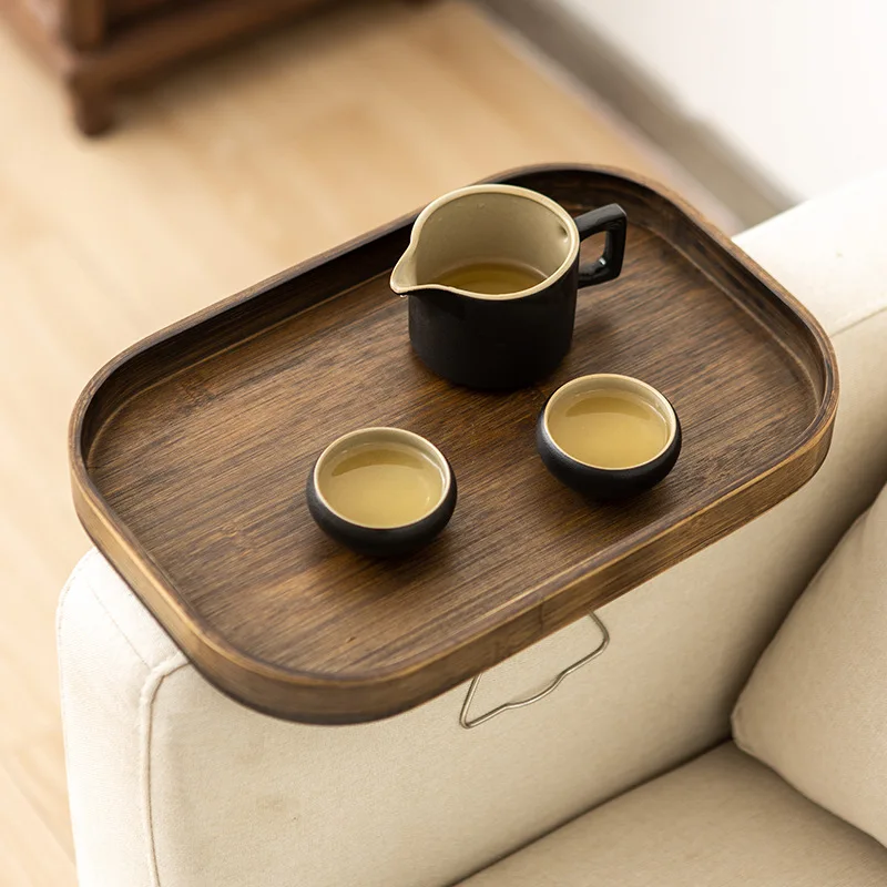 Sofa Armrest Tray Table  Foldable Couch Arm Tray for Food & Drinks  Sturdy Bamboo Sofa Side Table for Living Room (Square/Round)