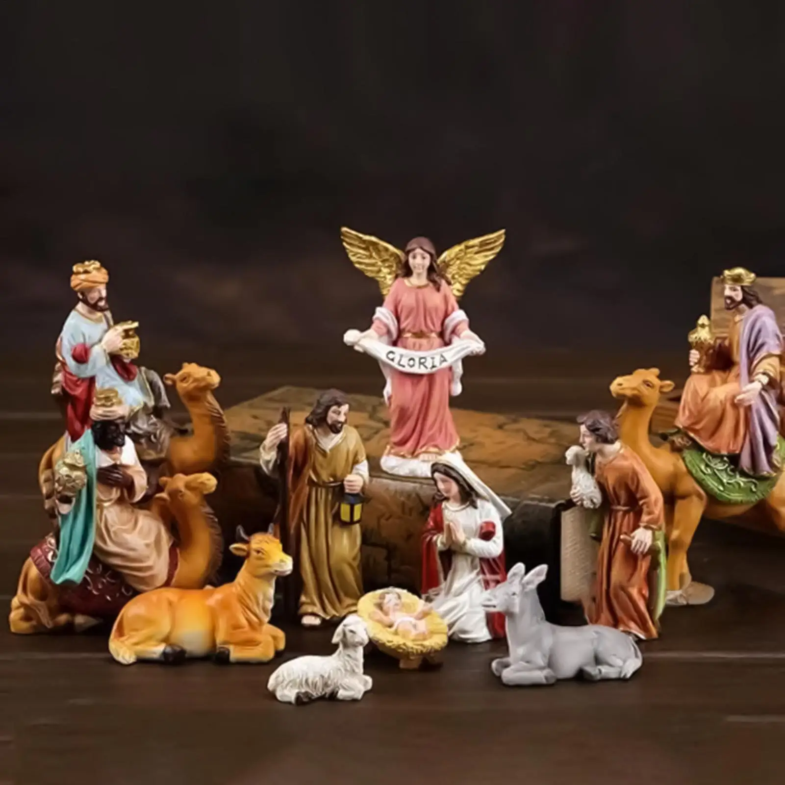 Nativity Figurines Birth of Jesus Sculpture Decor Resin Holy Family Figurine Craft for Christmas Church Groups Fireplace Display