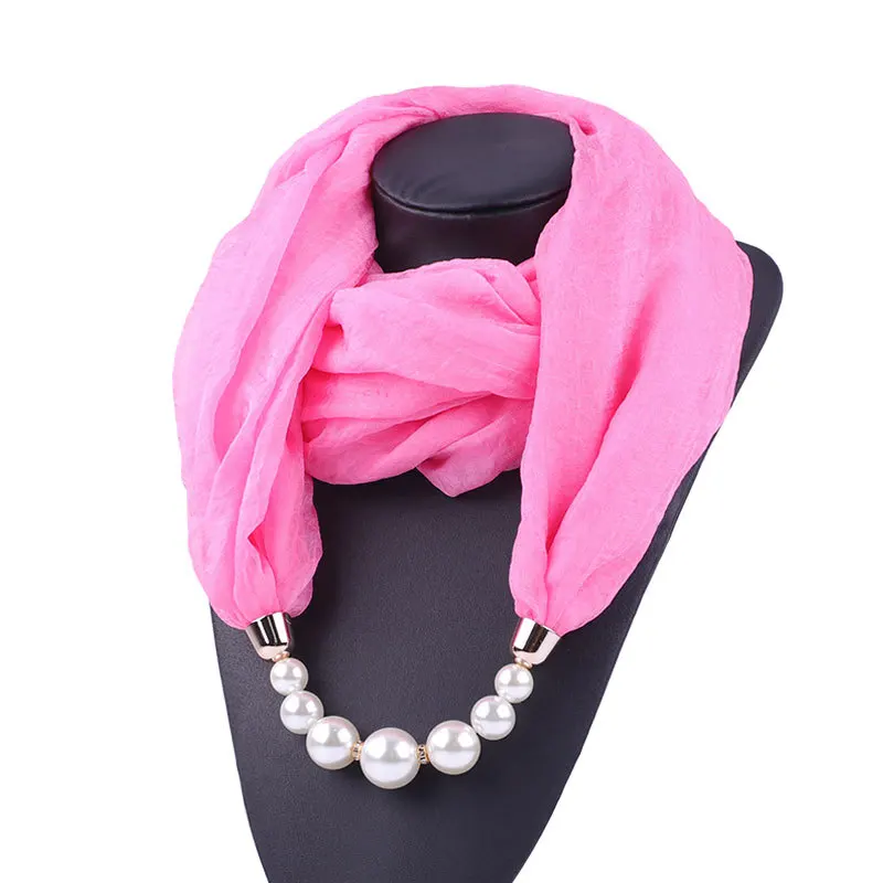 Solid color Jewelry Statement Necklace Pendant Scarf Women Neckerchief Foulard Femme Accessories Hijab