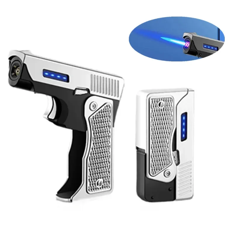 New Windproof Gas Electric Plasma C-type USB Charging Lighter Folding Gun Butane Torch Turbo Jet Flame Cigar Lighter（No Gas）