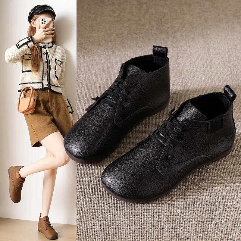 Sprinng Autumn Barefoot Genuine Leather Women Sneaker with Zero Drop Flat Soft Sole Wider Toe Box Light Weight Women's Boots