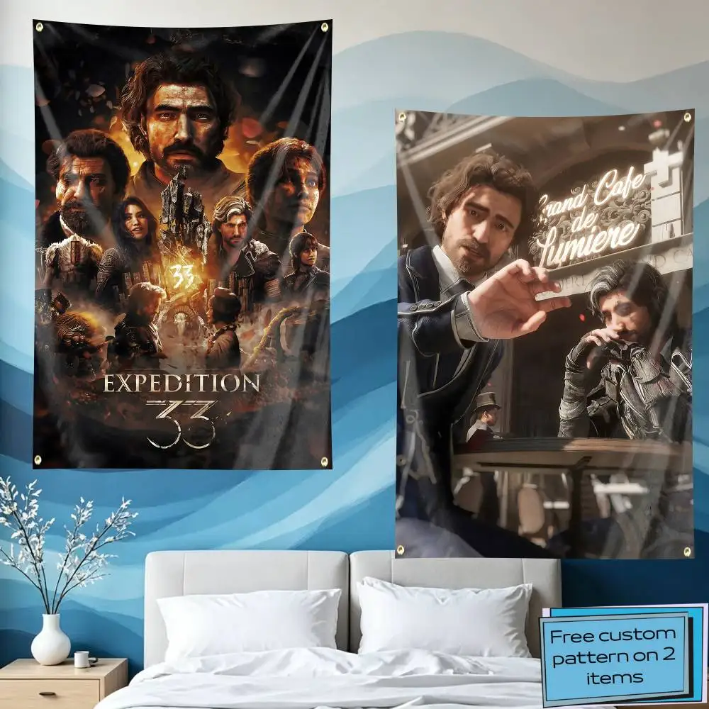 Clair Obscur Game Gustave Expedition 33 Flag Tapestry Banner for Bedroom Living Room Outdoor Camping Custom Supported