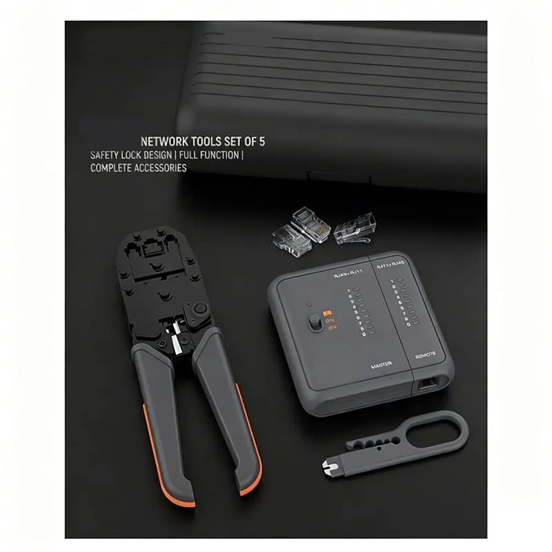 Ethernet LAN Repair Kit Crimp Plier Cable Tester Stripper& Cutter For 4P 6P 8P Modular Connectors Network Tools Set