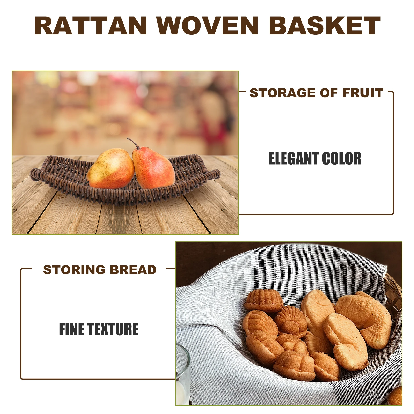 

1pc Retro Woven Basket Iron Wire Bread Snacks Plastic Household Fruit Rattan Storage Multi-purpose Kitchen Utensils Organizer