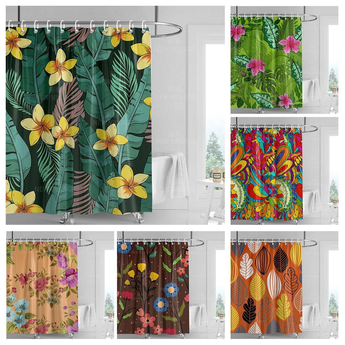 Home shower curtains bathroom Decora waterproof fabric non-slip bathmat water absorption curtain Modern nordic simple plant