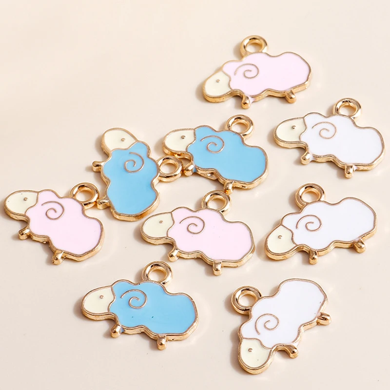 10pcs 15X19mm Diy Material Handmade Metal Enamel Sheep Lamb Charm Ornament Bracelet Pendants For Necklace Earring Jewelry Making