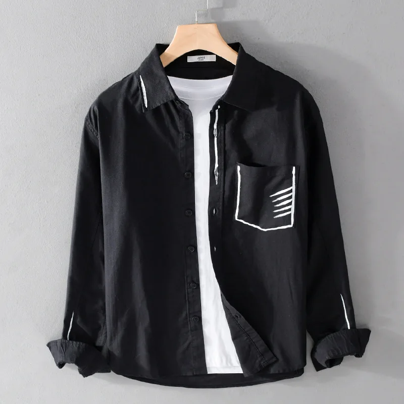 Spring Autumn Trendy Long Sleeve Men's Casual Shirt Chic Print Handsome Versatile Popular Loose Fashion Cotton Streetwear Tops