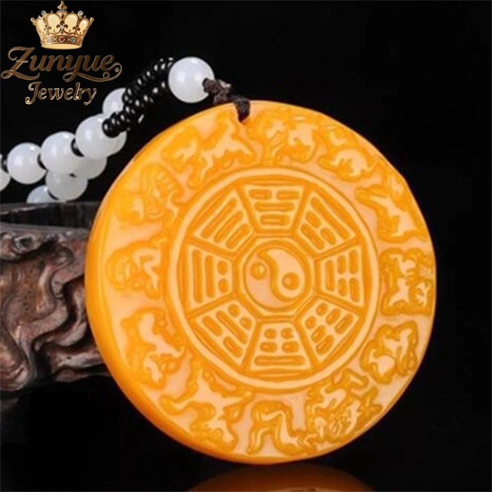 

High-End Hetian Yellow Dragon Jade Zodiac Eight Triagram Pendant Luxury Quality Fashion Fine Jewelry Exquisite Elegant Charms