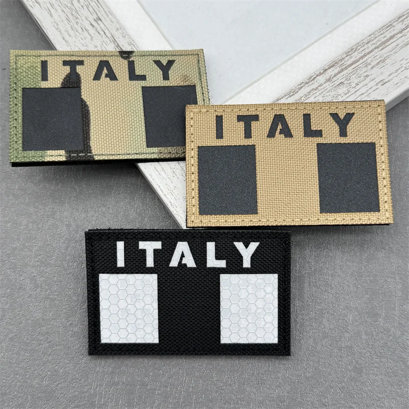 1pc Italy Flag Patch Infrared Reflective Military Tactical Badges Embroidery Patch Emblem Hook and Loop For Backpack