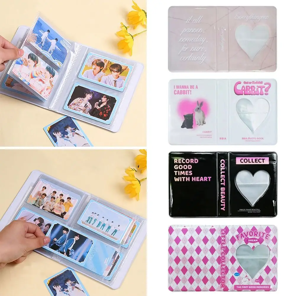 Mini PVC Photo Album Love Heart Hollow Photocard Holder 64 Pockets Name Card Book