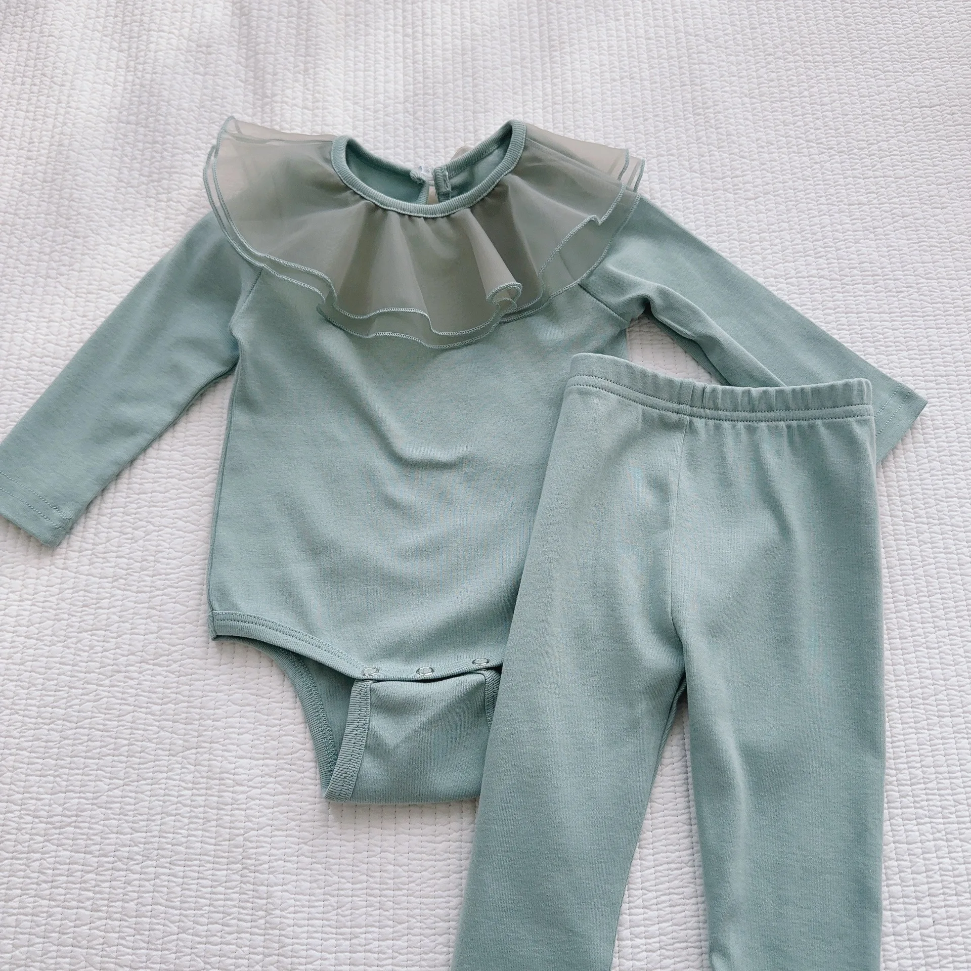 2024 Spring New Baby Long Sleeve Clothes Set Infant Girl Solid Lapel Bodysuit + Leggings 2pcs Suit Toddler Casual Outfits 0-24M