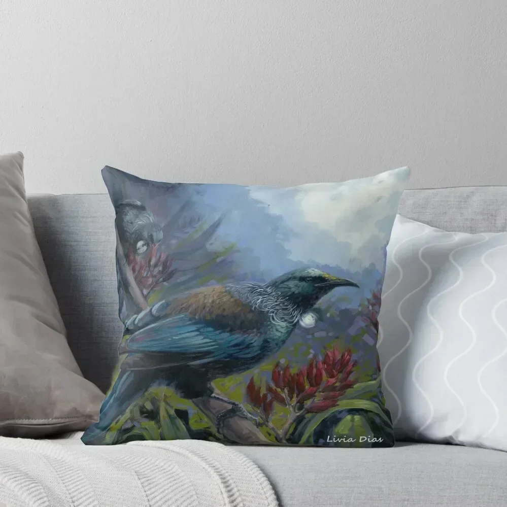 

Native Tui Birds - New Zealand by Livia Dias Throw Pillow pillow cover christmas christmas supplies pillow