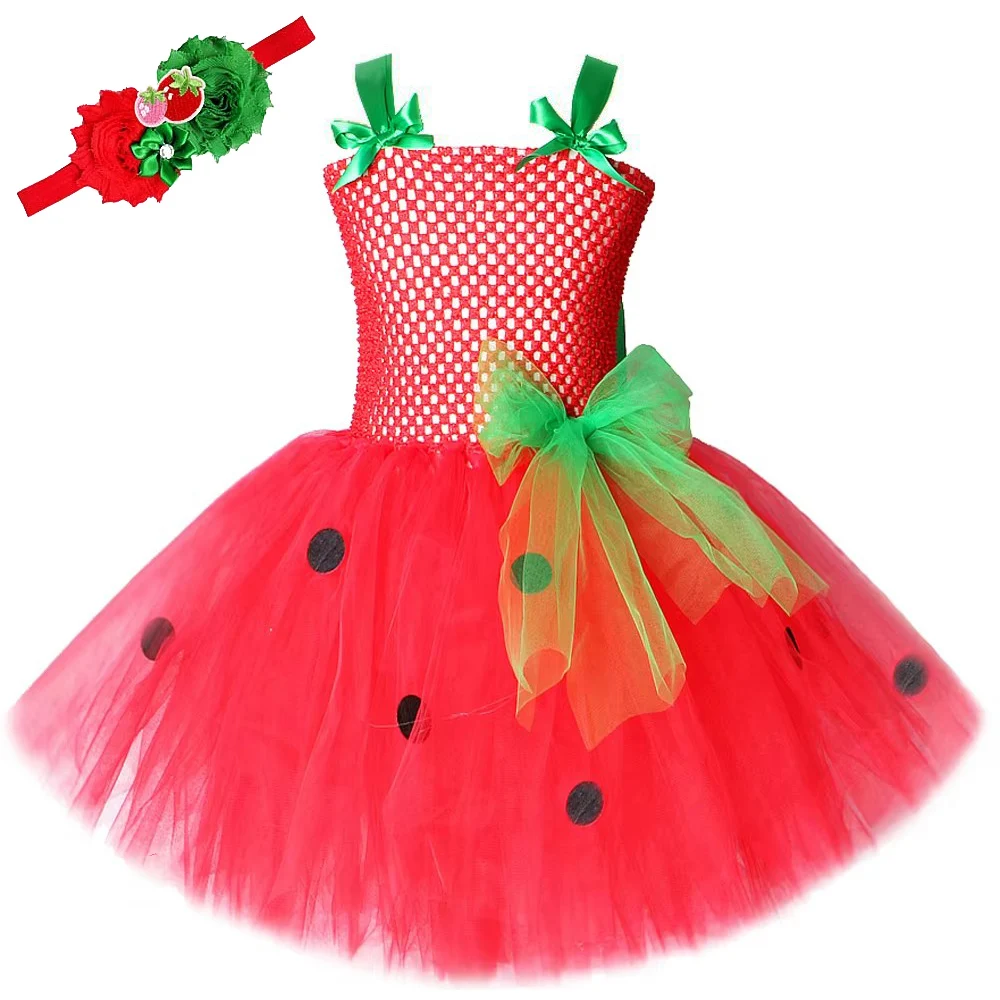 Vestido tutú de fresa para niñas, disfraces de cumpleaños para niños, vestidos de princesa para fiesta de frutas, trajes de Navidad y Halloween para niños