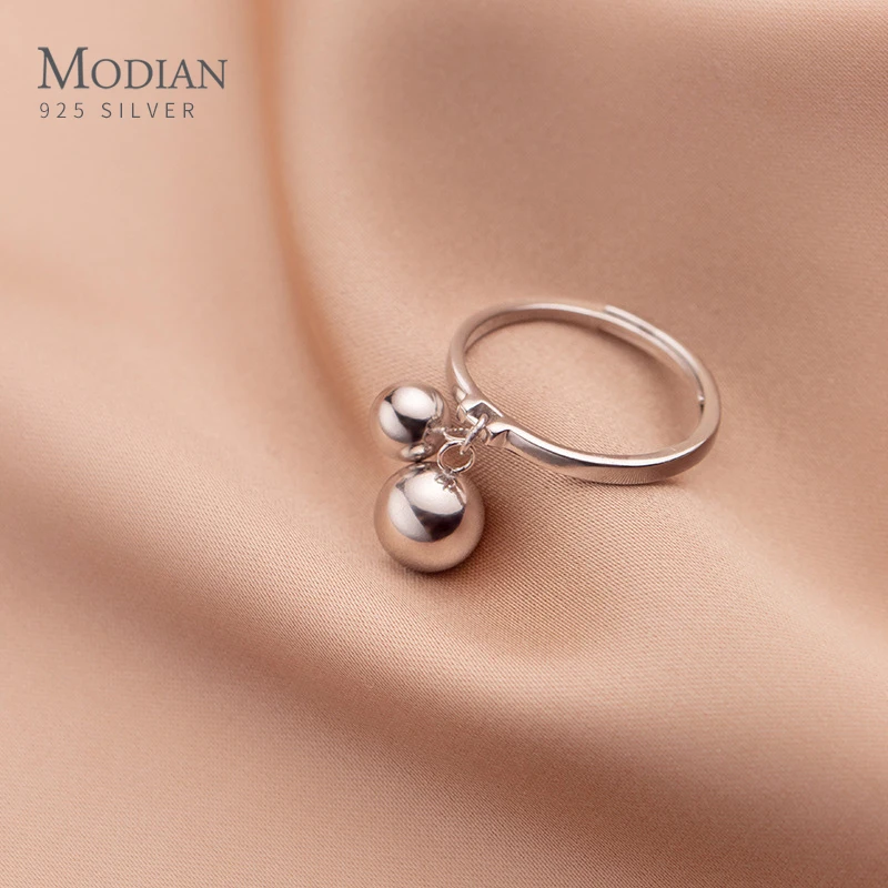 MODIAN 925 Sterling Silver Smooth Metal Ball Charm Open Size Ring For Women Sparkling Fashion Party Ring Fine Jewelry Gifts