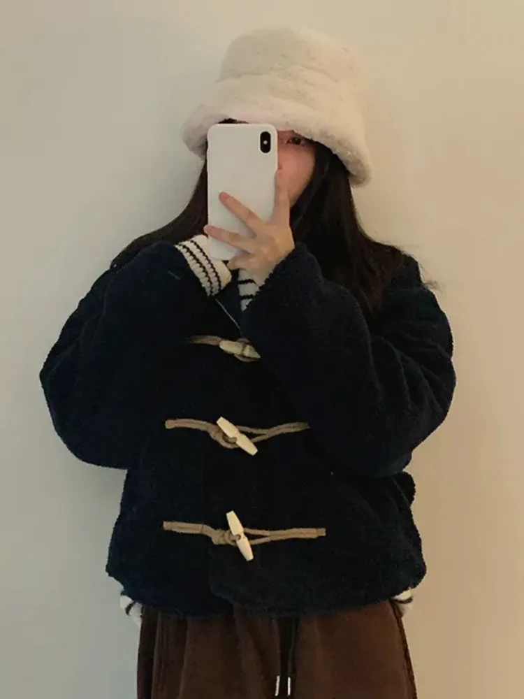 레트로 다용도 양털 코튼 재킷 여성용 루즈핏 버튼업 겨울 코트 봄 가을 겨울 시즌웨어