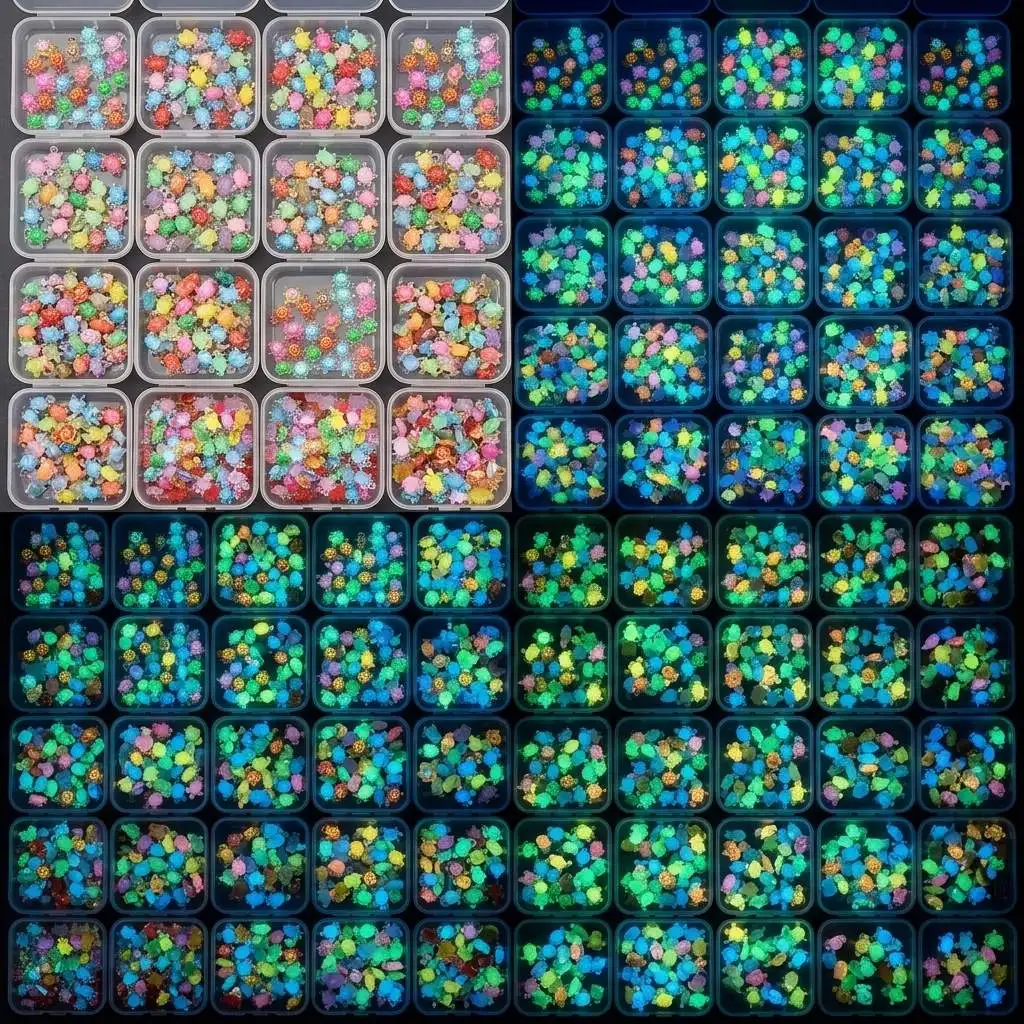 100Pcs Mini Resin Turtles Night Glow Turtle Figurines Multi-Function Glow in The Night Turtle Miniatures for Micro Landscaping