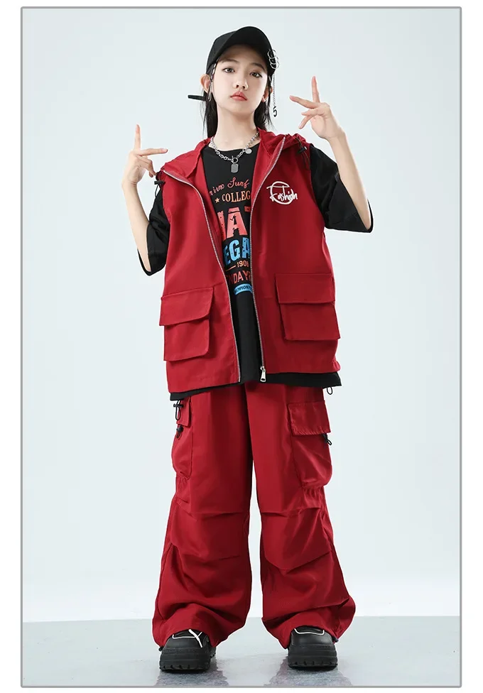 Kinder Hip-Hop Street Dance Outfit Set Jungen Mädchen Bühnenkostüm Trendige Ärmellose Weste Modenschau Partykleidung – Detail 5
