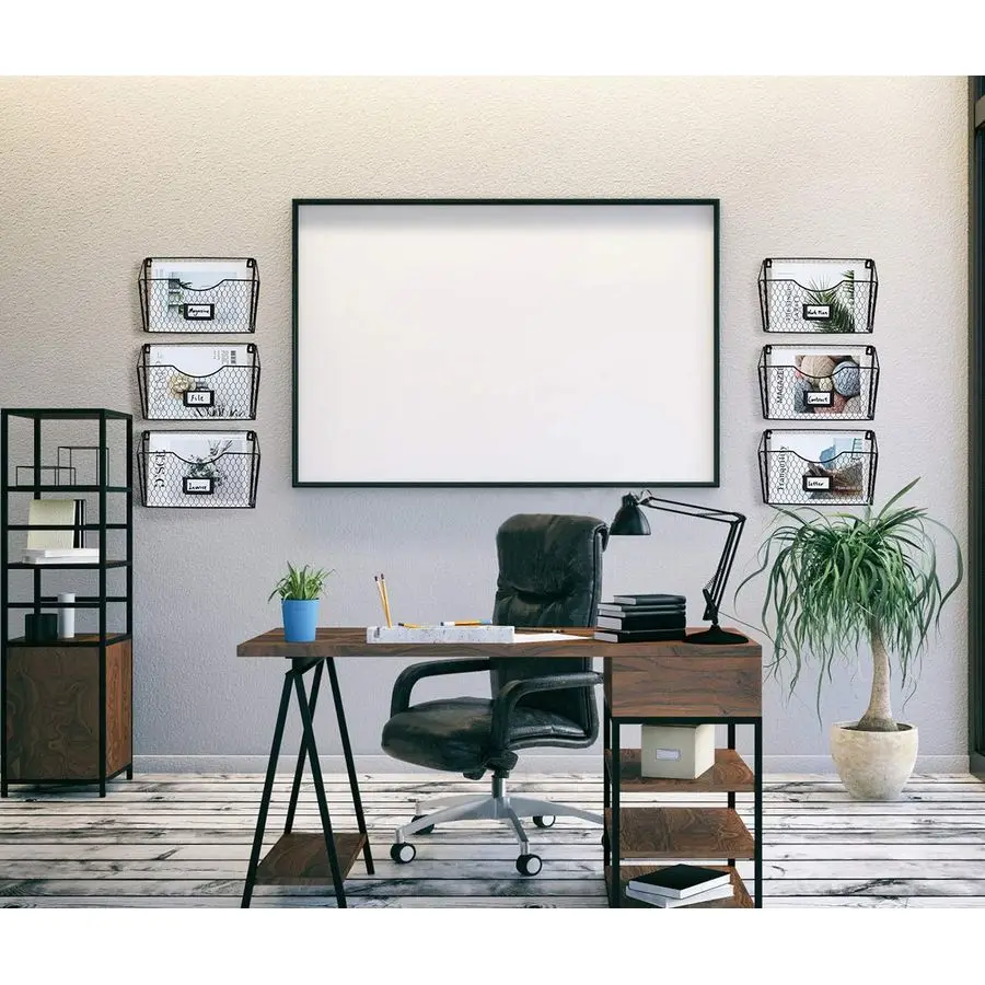 6 Pockets Hanging File Holder Wall Mount Mail Organizer Metal Chicken Wire Magazine Rack with Tag Slot, Black