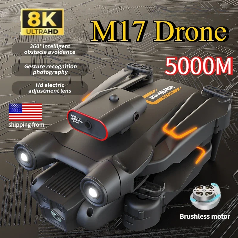 New M17 Max Drone 8K Professinal Optical Flow Dron Triple HD Camera Foldable RC Helicopter WIFI FPV Height Hold Apron Sell LED