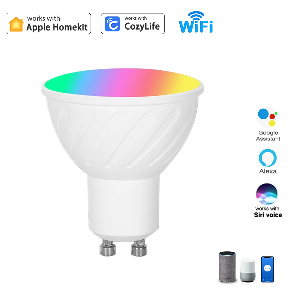 HomeKit LED Spotlight GU10 WiFi Smart App Dimming RGBCW lampadina Siri Alexa Google SmartThings Alice Voice Control Home Assist