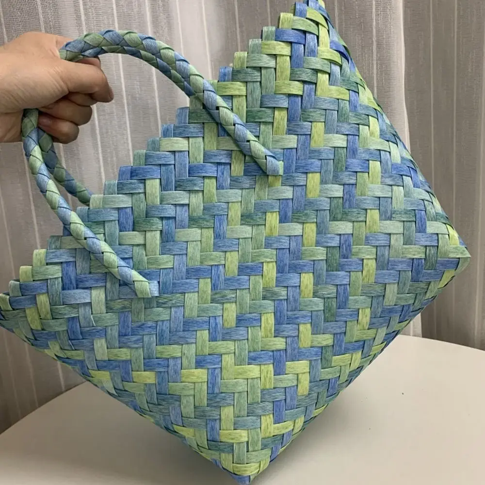 Borsa da donna in finto Rattan intrecciato cestino portaoggetti retrò borsa da spiaggia di grande capacità borsa a tracolla fatta a mano