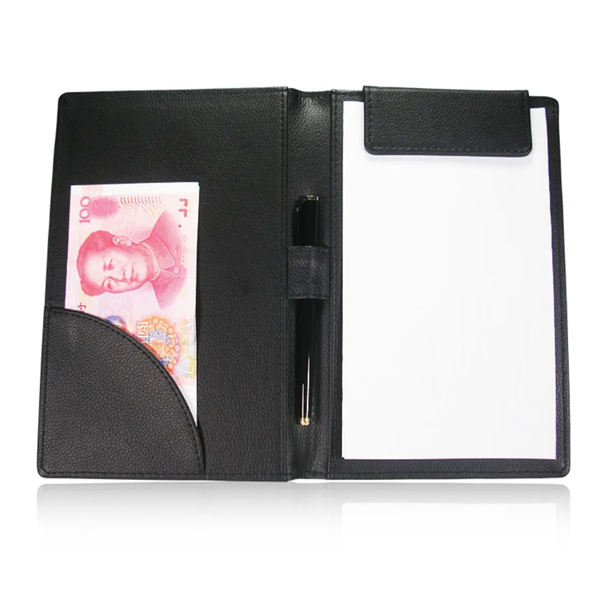 PU Restaurant Server Book Black Stylish Check Holder Credit and Presenter Pen Clip Bar Ktv Hotel Menu Folder